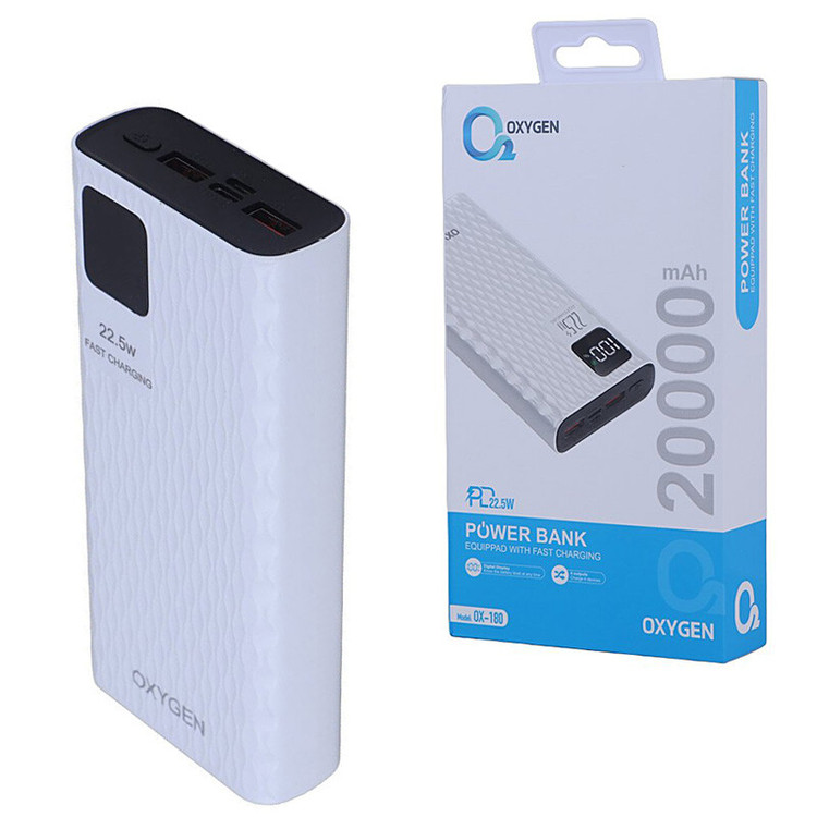 پاوربانک فست شارژ اکسیژن OX-180 PD 22.5W ظرفیت 20000 میلی آمپر ساعت