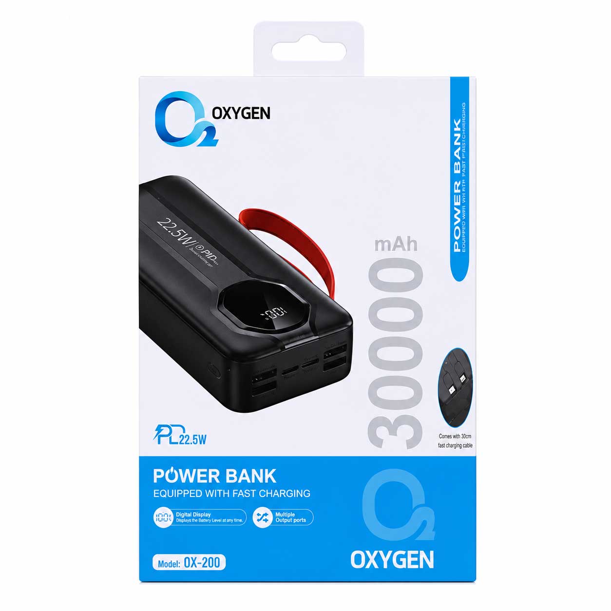 پاور بانک فست شارژ اکسیژن OX-200 PD 22.5W ظرفیت 30000 میلی آمپر ساعت